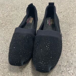 Skechers Black Bedazzled Luxe Sparkle BOBS Big Dreamer Leather Upper size 11